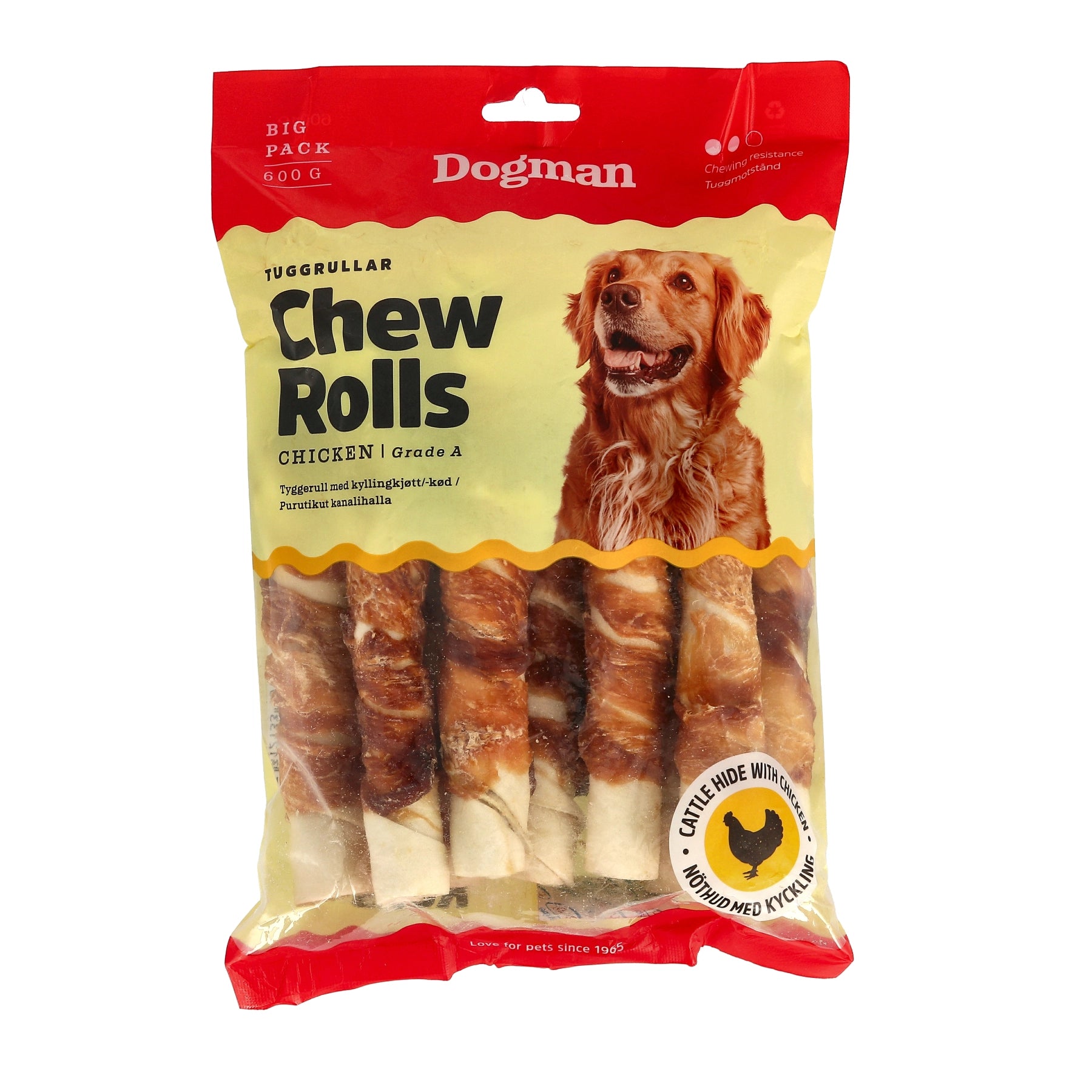 DOGMAN TUGGRULLAR MED KYCKLING 10X4 PACK VIT 17,5CM