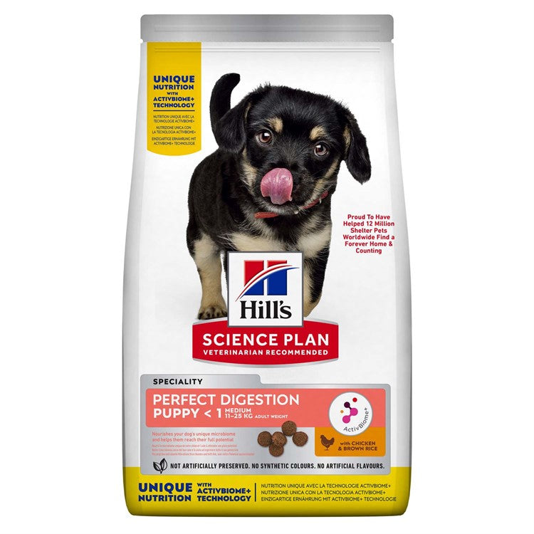 HILLS  PUPPY PERFECT DIGESTION  MED CHICKEN & BR-RICE