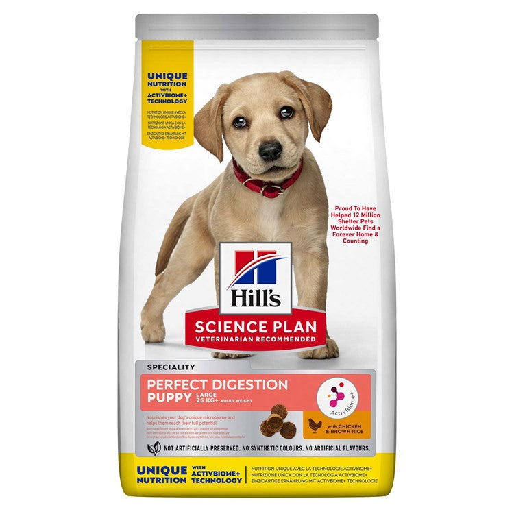 HILLS PUPPY PERFECT DIGESTION LARGE BREAD CHICKEN & BRUNT-RIS 14.5KG