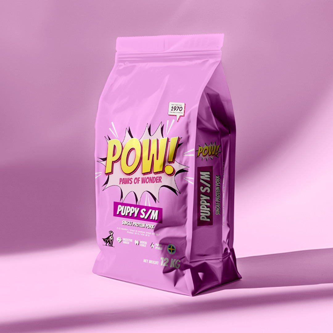 POW! DOG PUPPY S/M PORK – VALPFODER MED GRIS