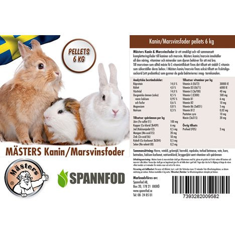 MÄSTERS FODER KANIN/MARSVIN PELLETS M C-VITAMIN HINK 6KG
